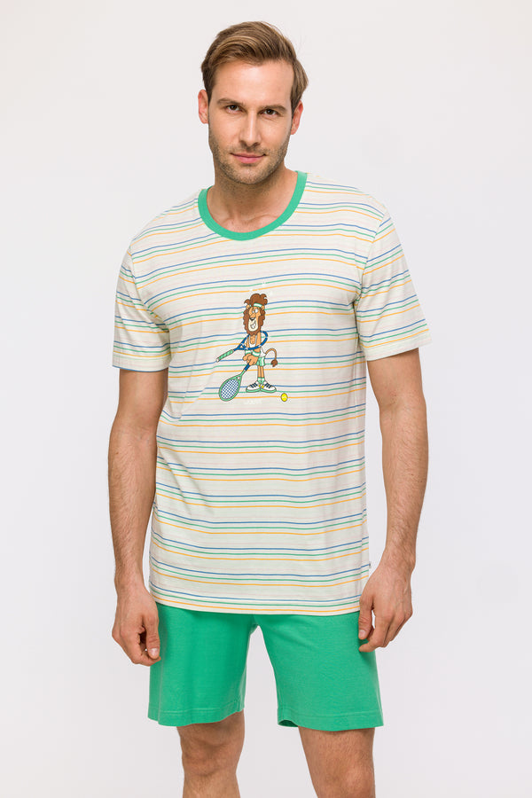 Woody jongens/mannen pyjama leeuw multi groen