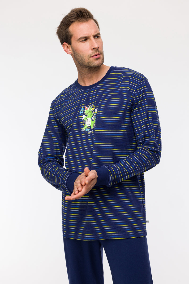 Woody boys/heren pyjamaset dino multi blauw