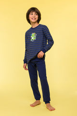 Woody boys/heren pyjamaset dino multi blauw