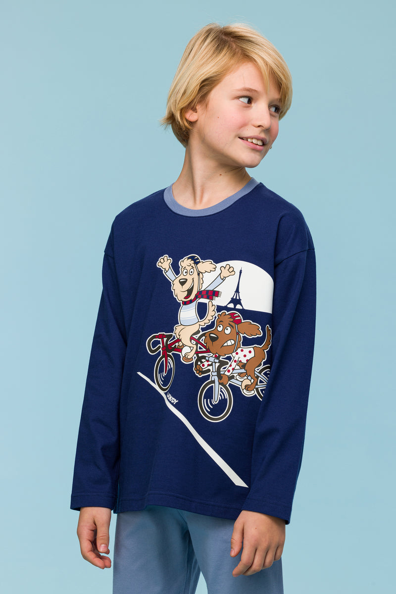 Woody boys pyjamaset donkerblauw hond