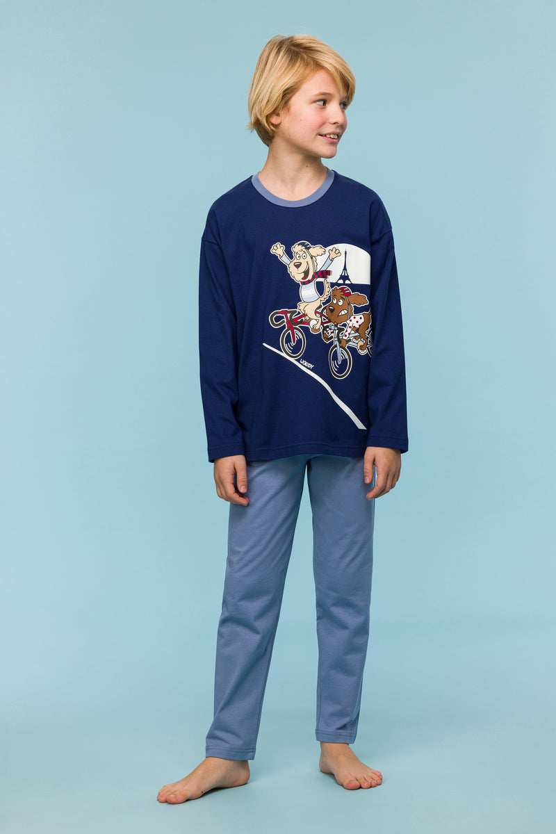 Woody boys pyjamaset donkerblauw hond