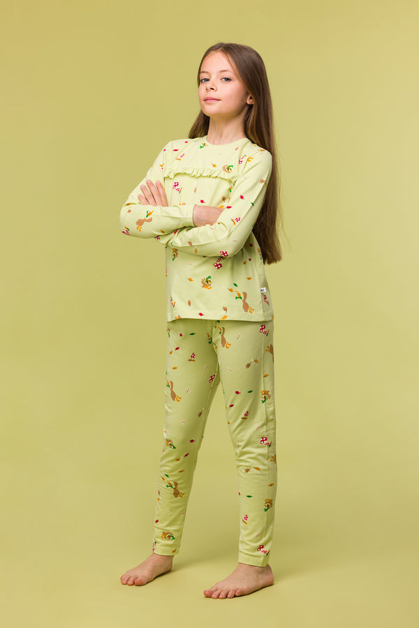 Woody meisje pyjamaset eendjes lichtgroene print