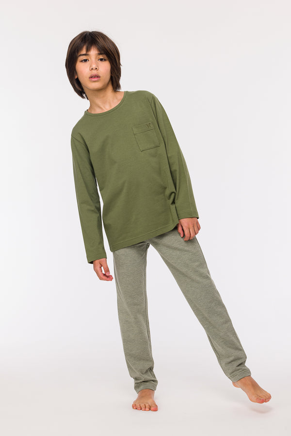 Woody boys/heren kakigroen pyjamaset