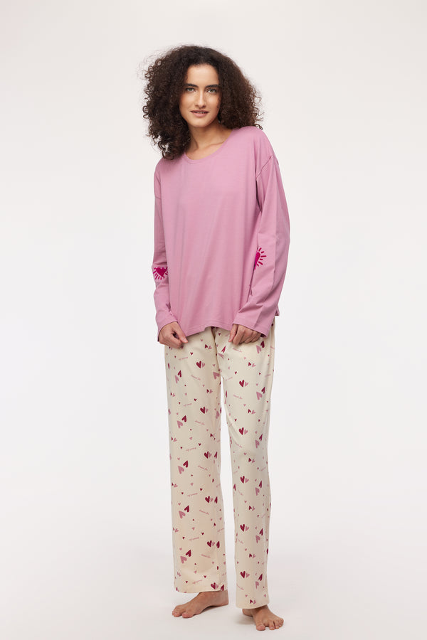 Woody dames zachtroze pyjamaset