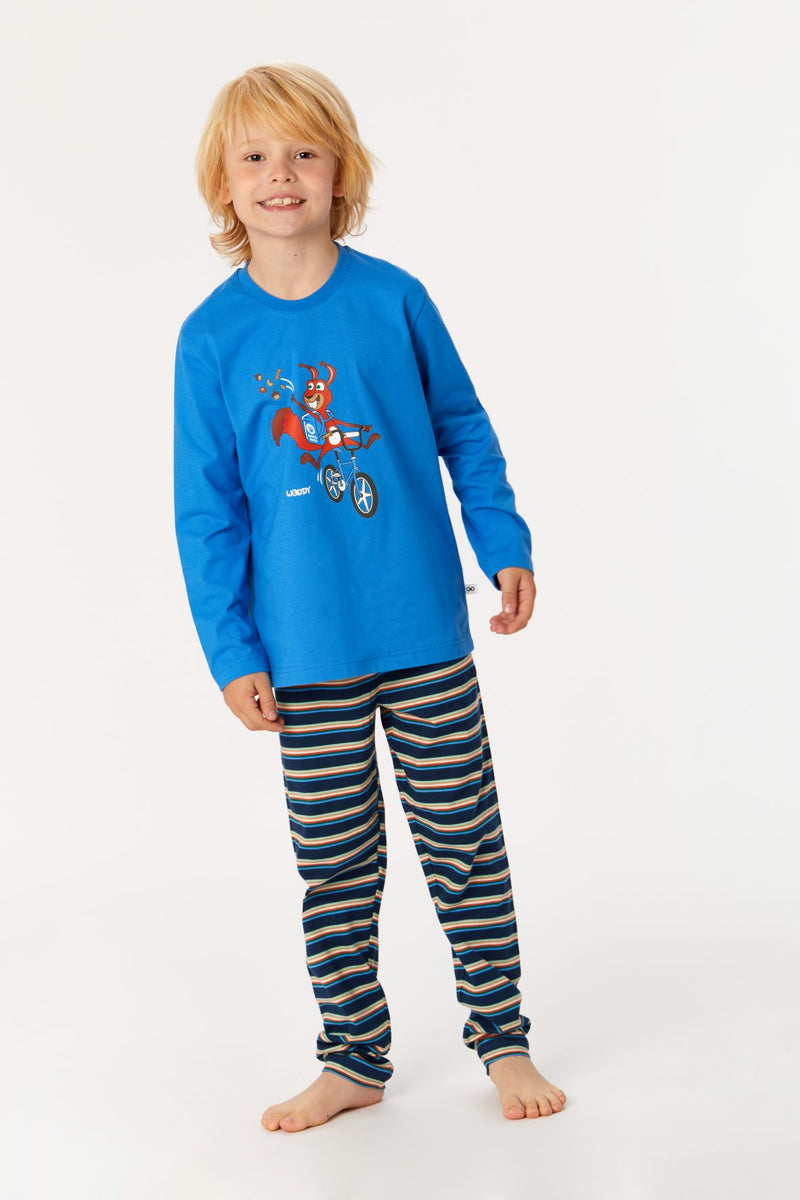 Woody pyjamaset boys blauw met eekhoorn en tekst op rug